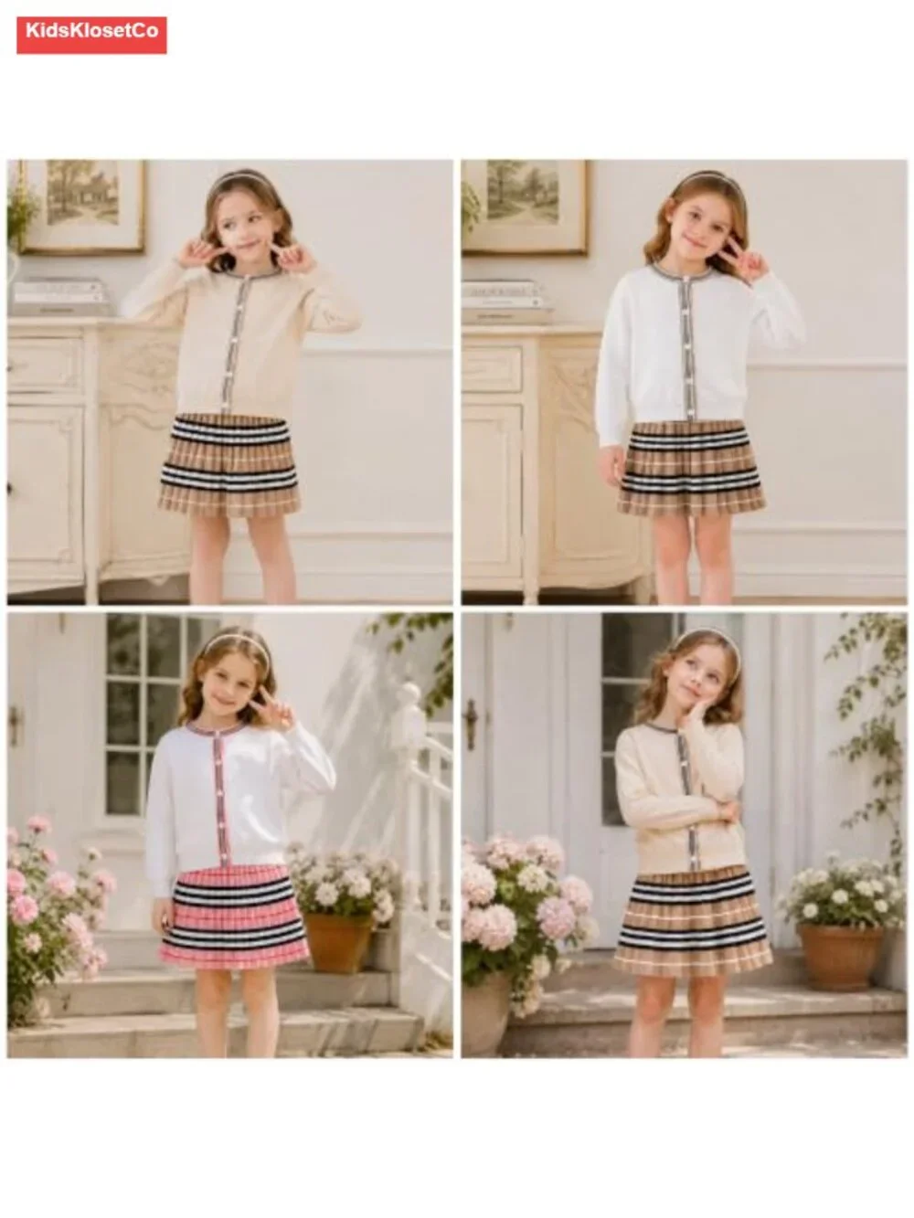 Girls Ribbed Knit Cardigan Skirt Set, 2 Piece School Outfit